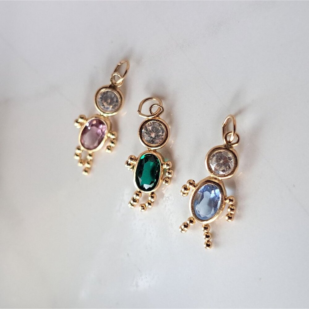 Set of 3 - 14K Yellow Gold Birthstone Baby Child Charms - Picture 4 of 16
